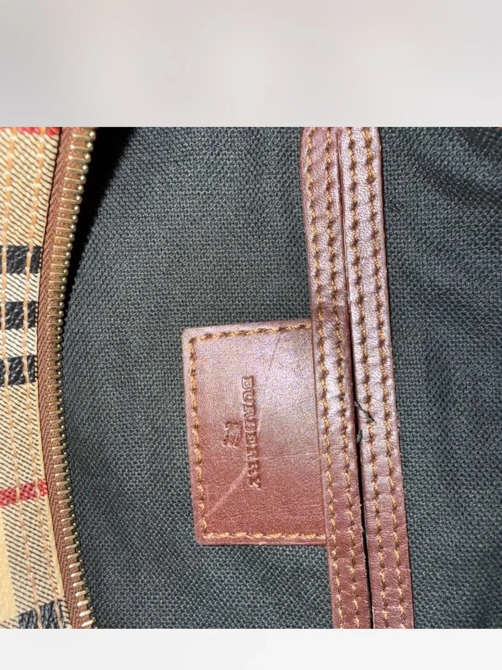 Burberry Beige Nova Check Canvas Small Bowling Bag with Brown Trim